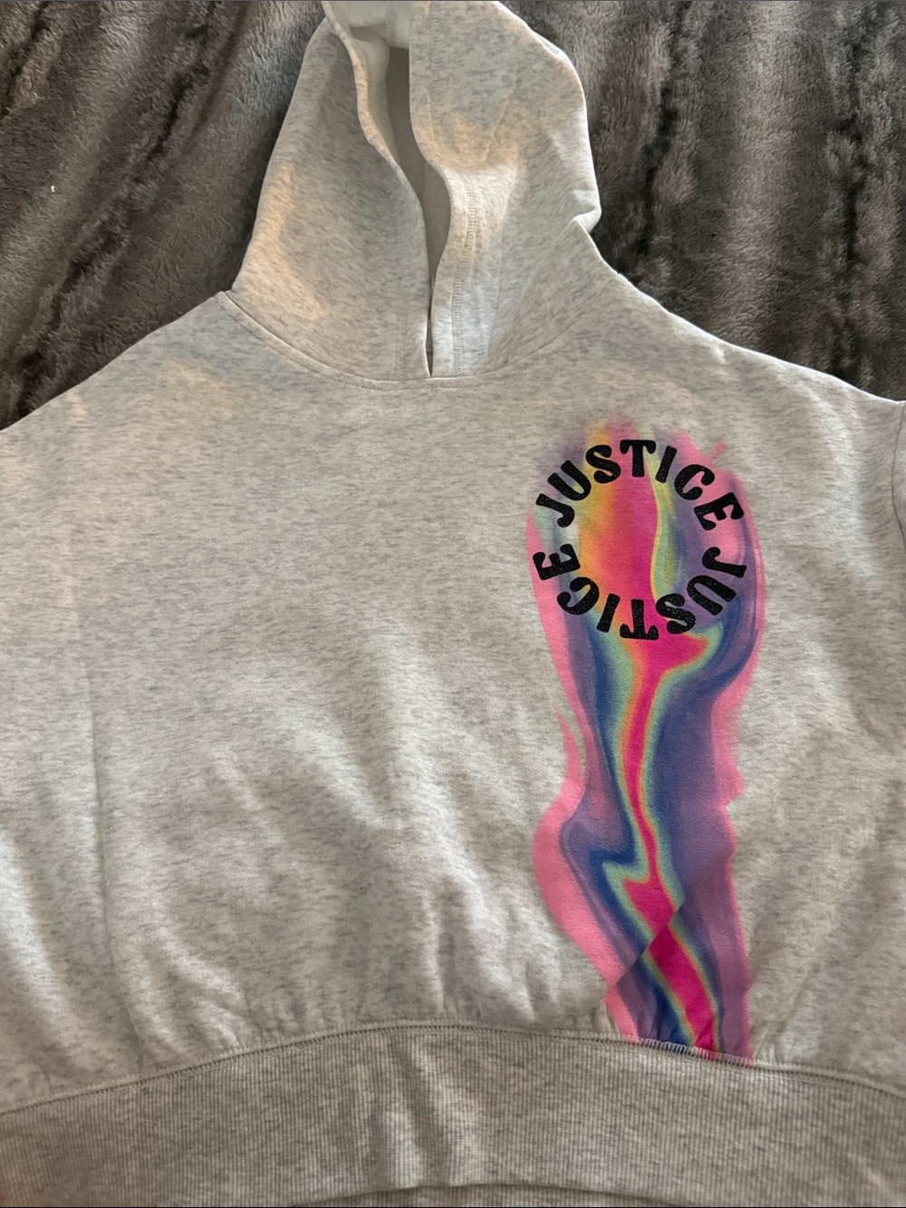 Justice Light Gray Hoodie with Neon Swirl Graphic
